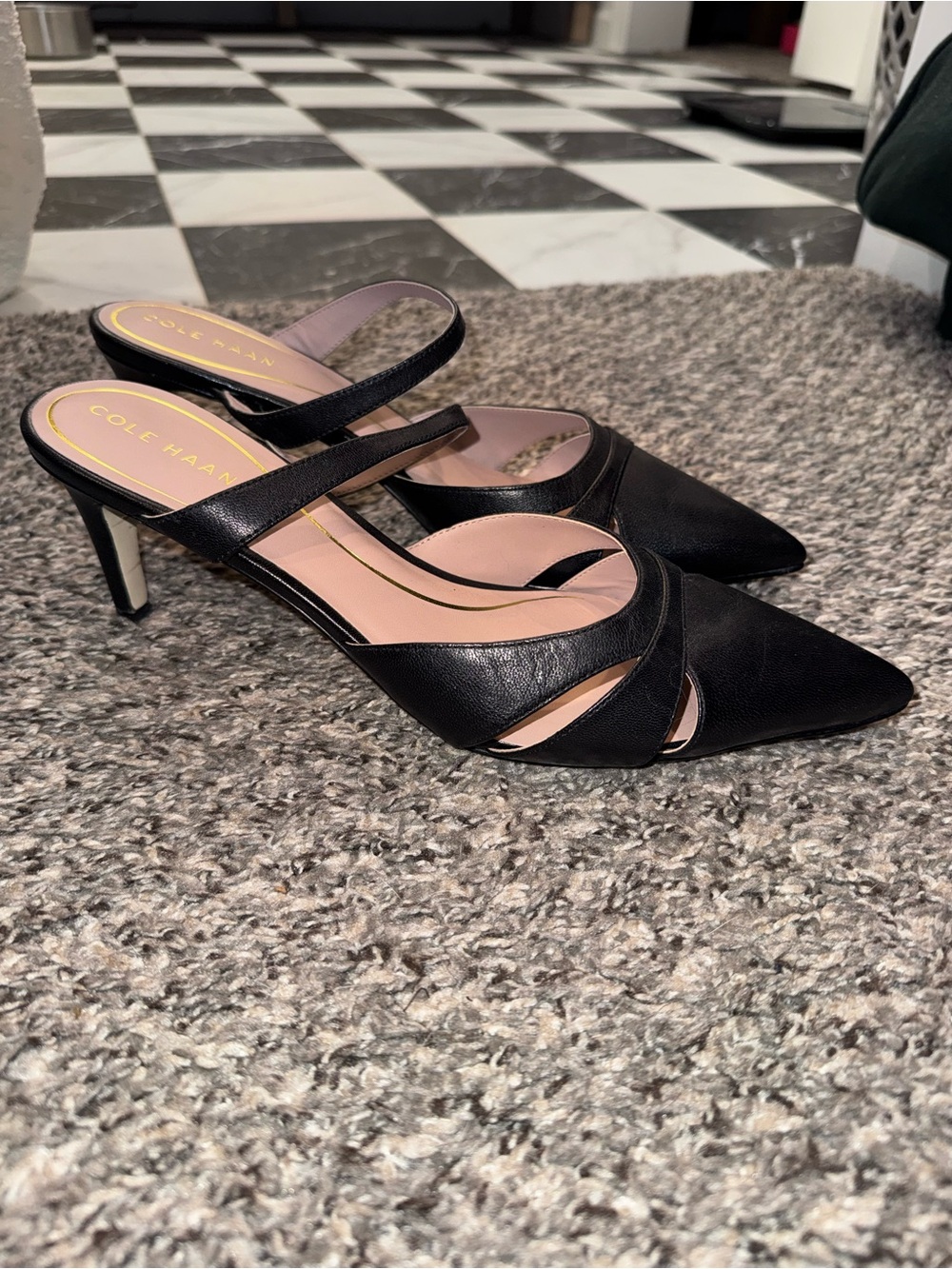 Cole Haan Black Pointed-Toe Strappy Mules - Picture 2 of 3